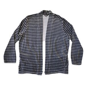 Talbots Petite Cardigan Womens XL/P Black Striped Velvet Open Front Comfy Velour